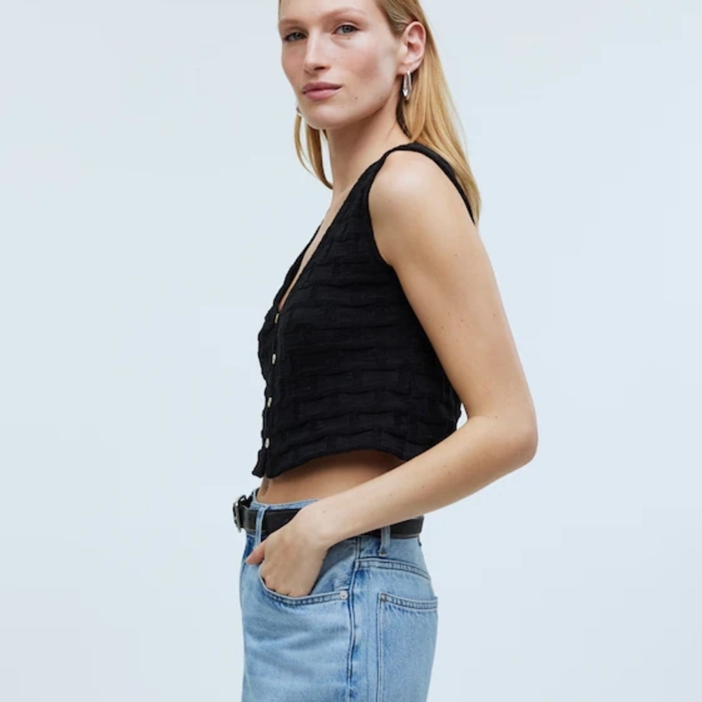 NWT Madewell Basketweave-Stitch Vest Black Textured Knit Tank Top Cropped Size M - Picture 5 of 14